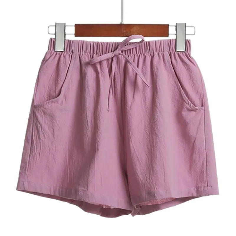 

ETOSELL оѬ с всокой алией High Waist Cotton Shorts Women Were Thin Casual Loose Thin Solid Color Wide Leg Shorts S-XL